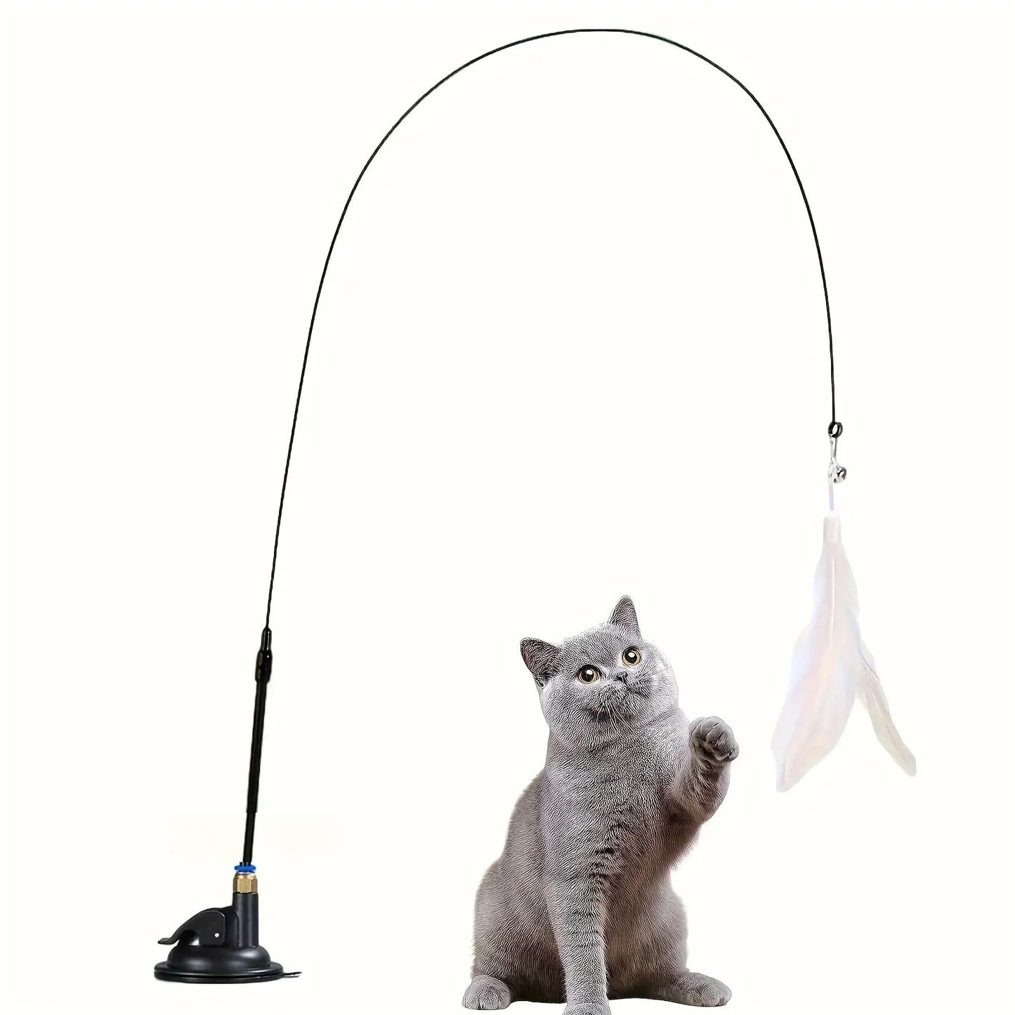 Jouet interactif pour chat avec plume et ventouse